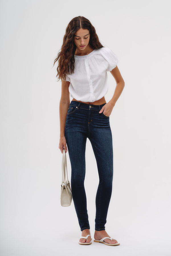 Skinny Jeans Tiro Medio - Azul Oscuro