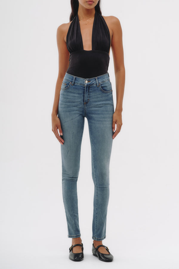 Skinny Jeans Tiro Medio - Azul Claro