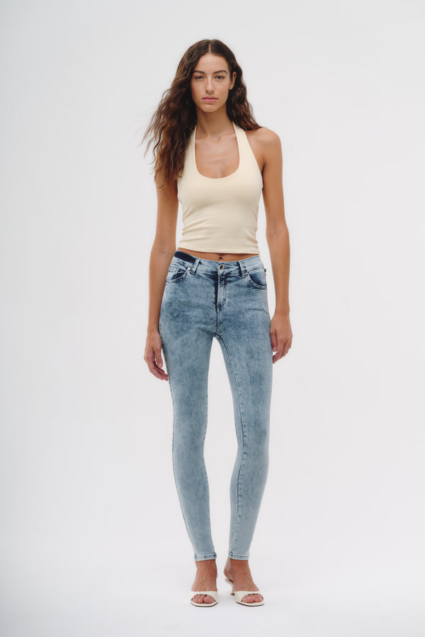 Skinny Jeans Tiro Medio - Blanco Nieve
