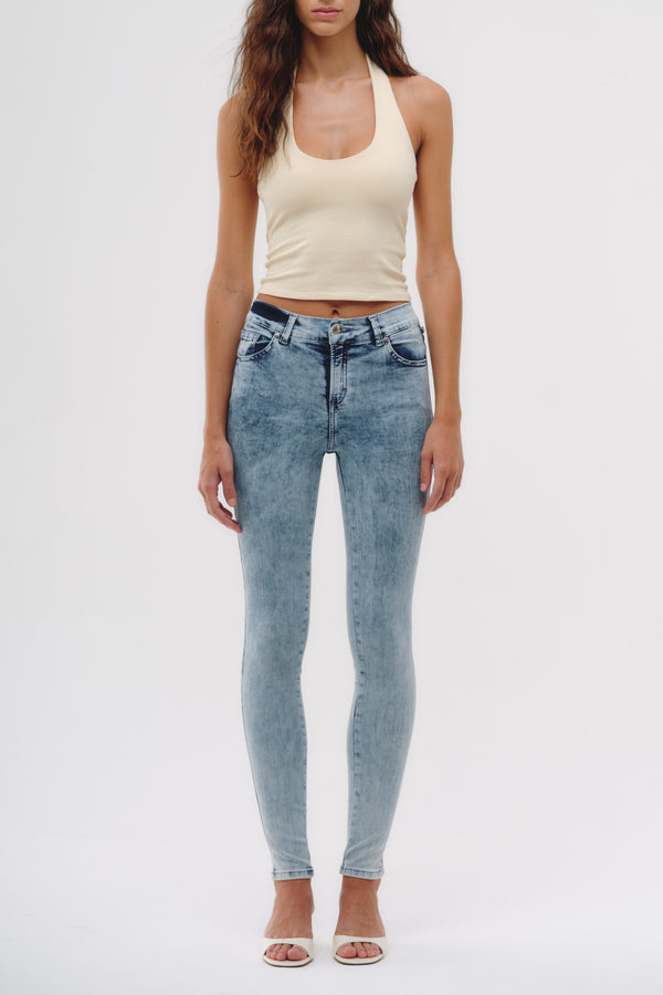 Skinny Jeans Tiro Medio - Blanco Nieve