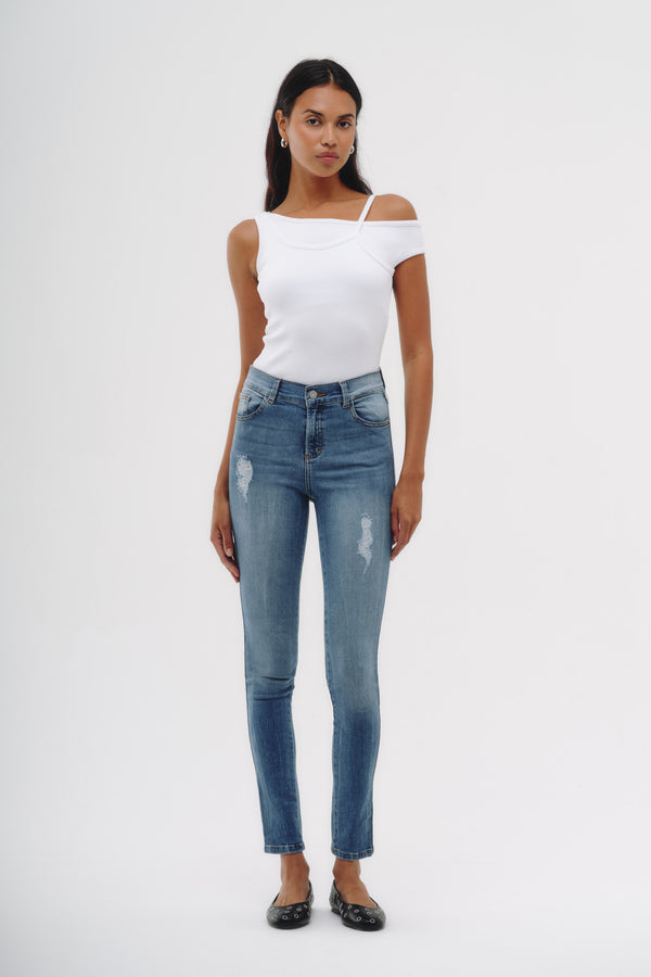 Skinny Jeans Tiro Medio - Azul Cielo