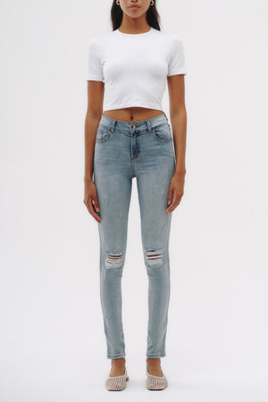 Skinny Jeans Tiro Medio - Azul Roto