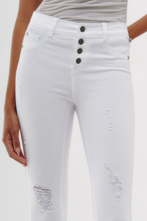 Skinny Jeans Tiro Medio - Blanco