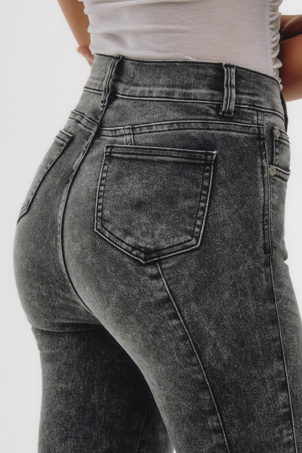 Skinny Jeans Tiro Medio - Gris Oscuro