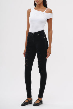 Skinny Jeans Tiro Medio - Azul Roto Vintage