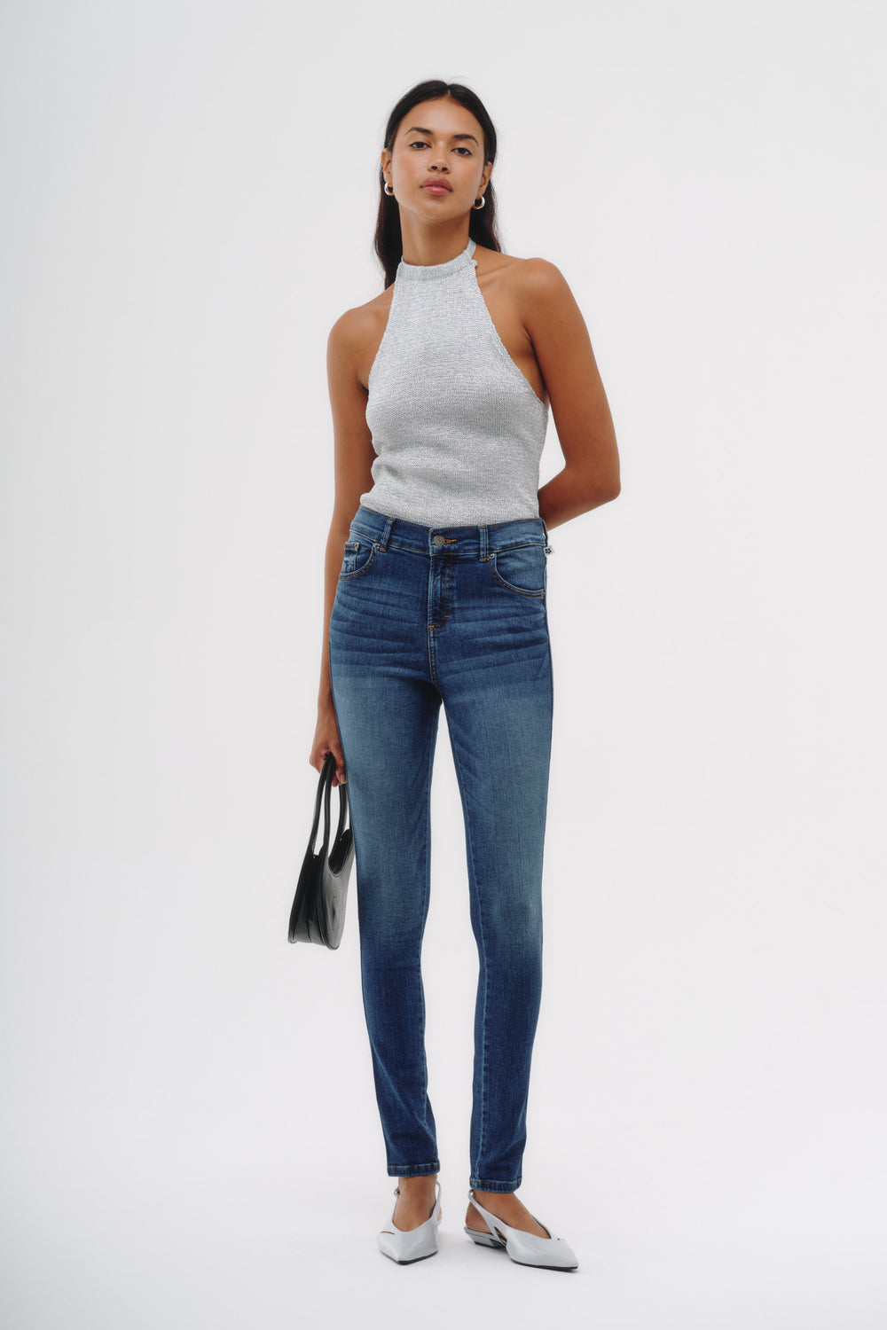 Skinny Jeans Tiro Medio - Azul Clásico
